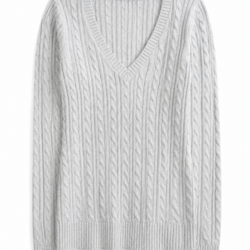 Light Gray V-Neck Cable-Knit Longline Sweater