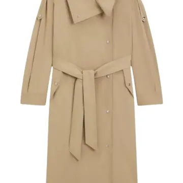 Beige Longline Trench Coat with Pointed Collar and Belt