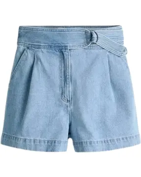 Light Blue Denim High-Waisted Flared Shorts with Belt