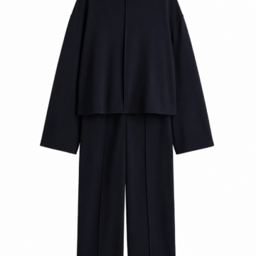 Black Funnel Neck Oversized Top and Straight-Leg Pants Set