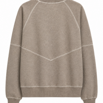 Heather Taupe Crewneck Pullover Sweater with Contrast Stitching