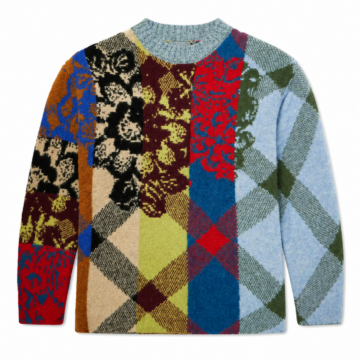 Multicolor Patchwork Argyle Floral Crewneck Sweater