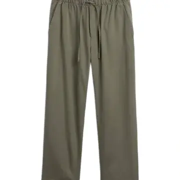 Olive Green Straight-Leg Pull-On Pants with Drawstring