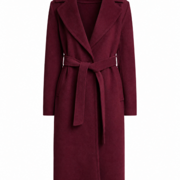 Black Wool Blend Longline Coat with Notch Lapel