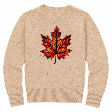 Beige Maple Leaf Crewneck Speckled Sweater