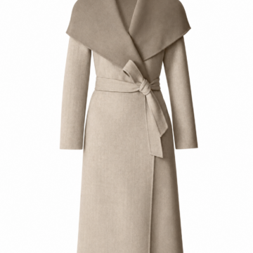 Light Taupe Longline Wrap Coat with Oversized Shawl Collar