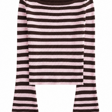 Brown and Pink Striped Bell-Sleeve Ribbed Knit Top